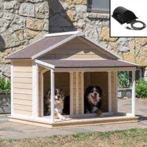 Heated Fir Wood Dog duplex House